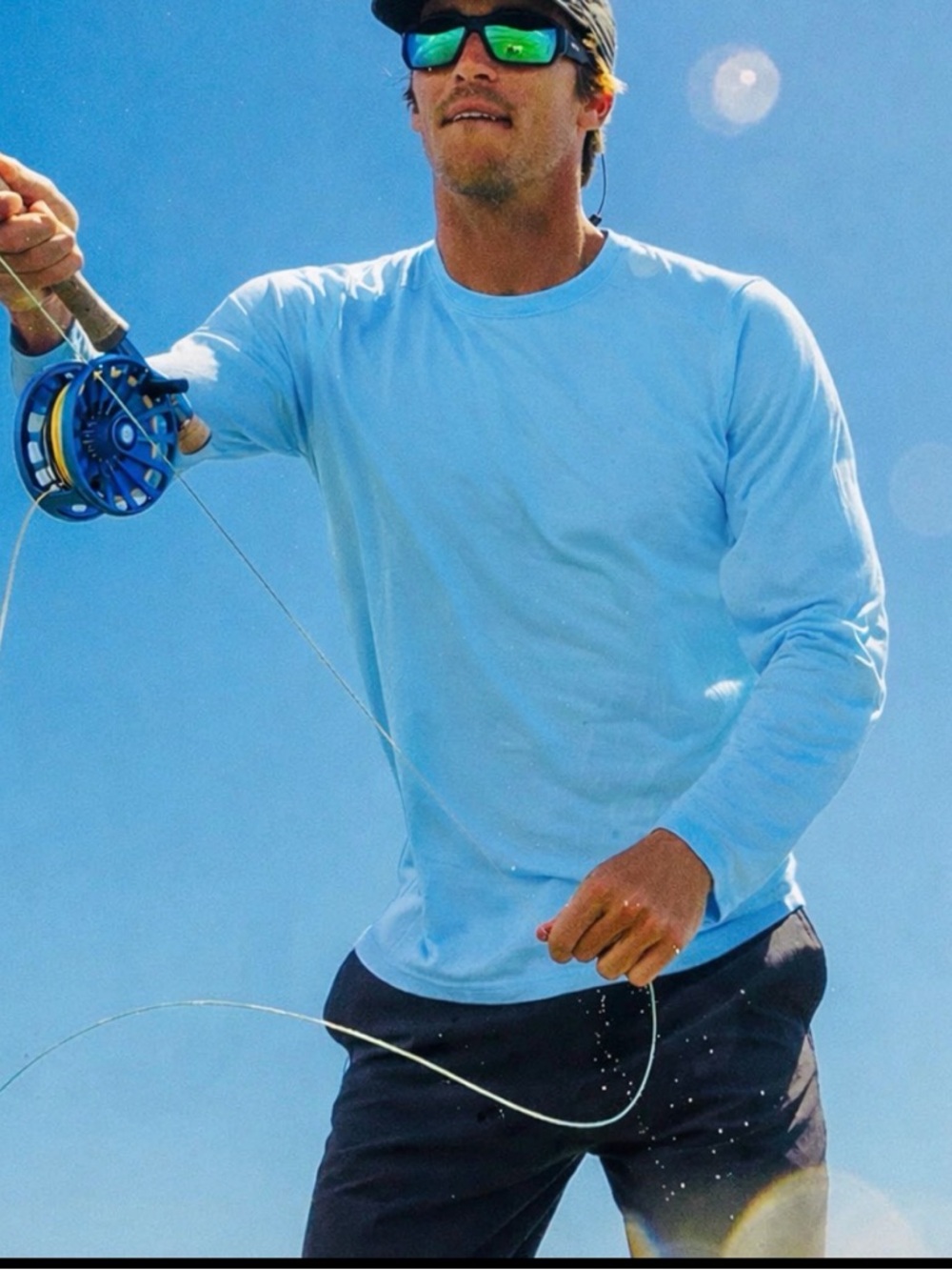 Freefly Mens light weight bamboo long sleeve fishing shirt | baby blue | XL